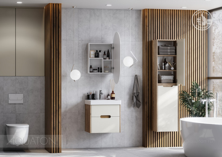 Тумба под раковину AQUATON Оливия 55 бежевый, дуб велл 1A254201OLVG0