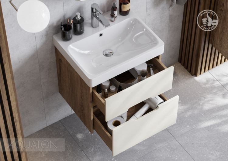 Тумба под раковину AQUATON Оливия 55 бежевый, дуб велл 1A254201OLVG0