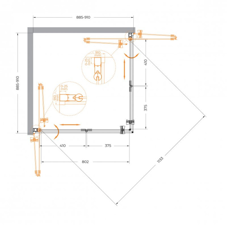 Душевой уголок ECO-O-AS-2 Cezares ECO-O-AS-2-80-C-Cr