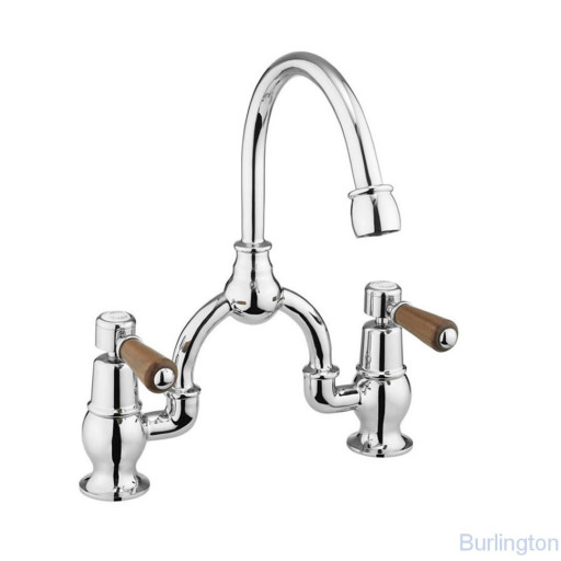 Смеситель для раковины на 2 отверстия с изогнутым изливом, с пробкой и цепочкой [KE27 WAL  + W1]