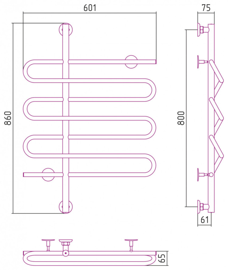 Полотенцесушитель водяной Стилье Версия-В 800х600 (3) S 18 Белый