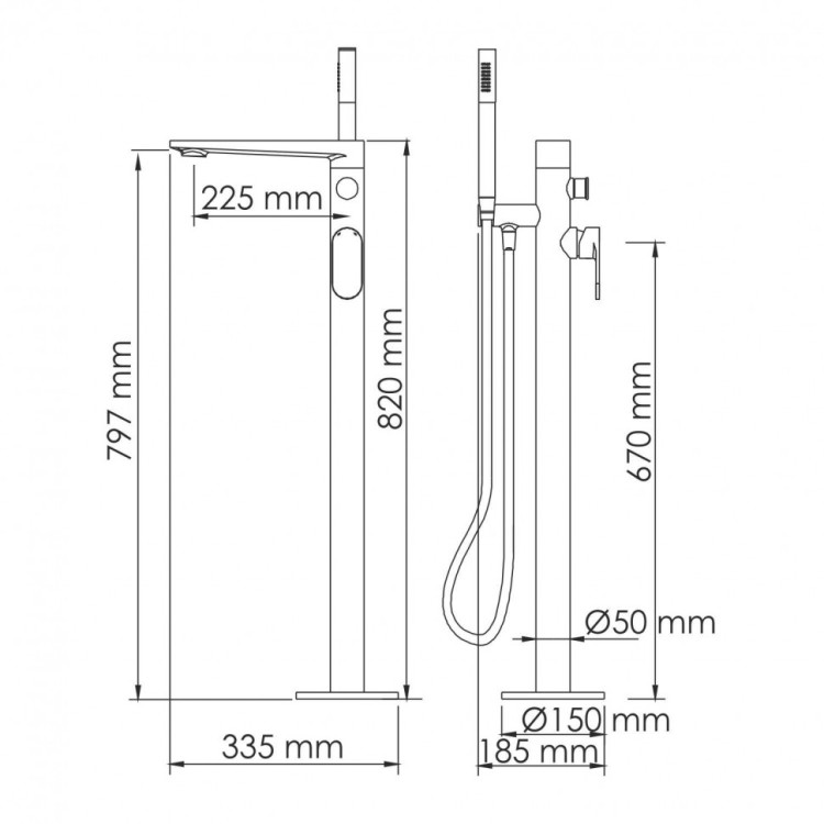 WasserKRAFT Elbe 7421 Смеситель напольный для ванны