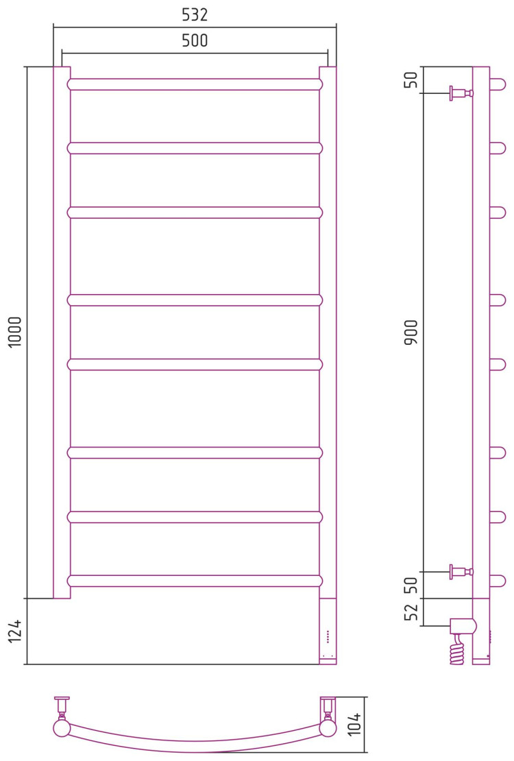 Полотенцесушитель электрический Сунержа Галант 3.0 1000х500 МЭМ правый Тёмный титан муар