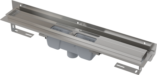 Водоотводящий желоб с порогами для перфорированной решетки и регулируемым воротником к стене, вертикальный сток Alcadrain APZ1004 Flexible