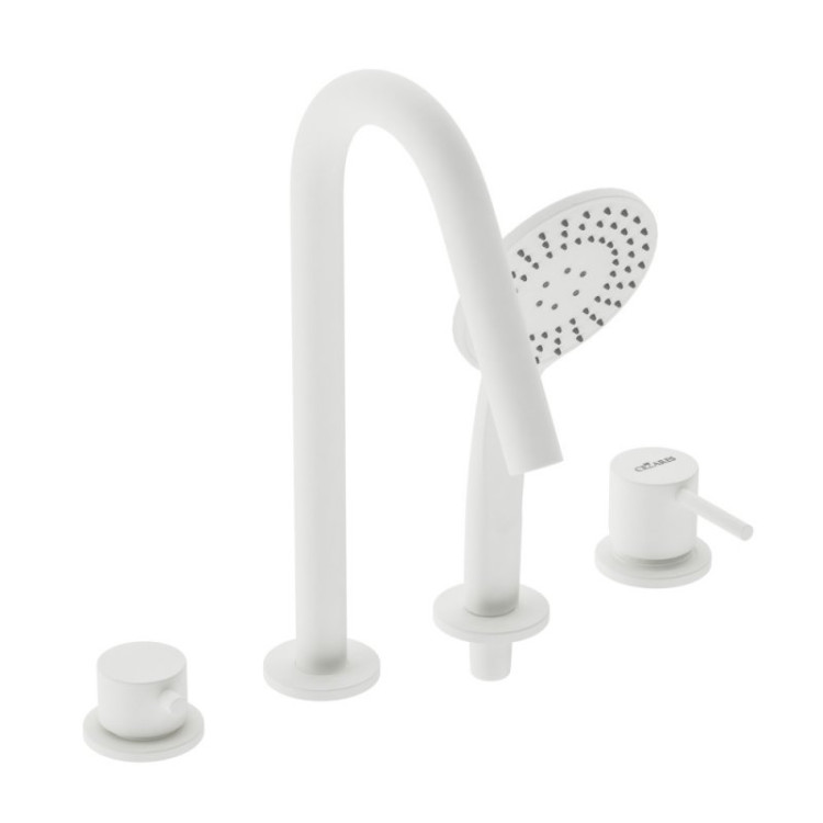 Смеситель на борт ванны с выдвижным душем и переключателем с тонкой ручкой Cezares LEAF-BVDM4-L-01