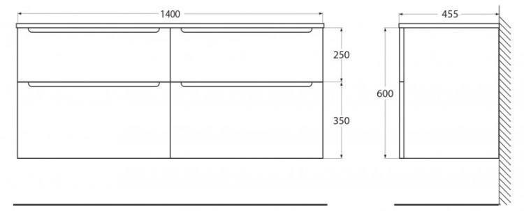 Столешница из МДФ с двумя отверстиями под раковину и с двумя отверстиями под смеситель, 1404x462x19 BelBagno EK-140-2-BO