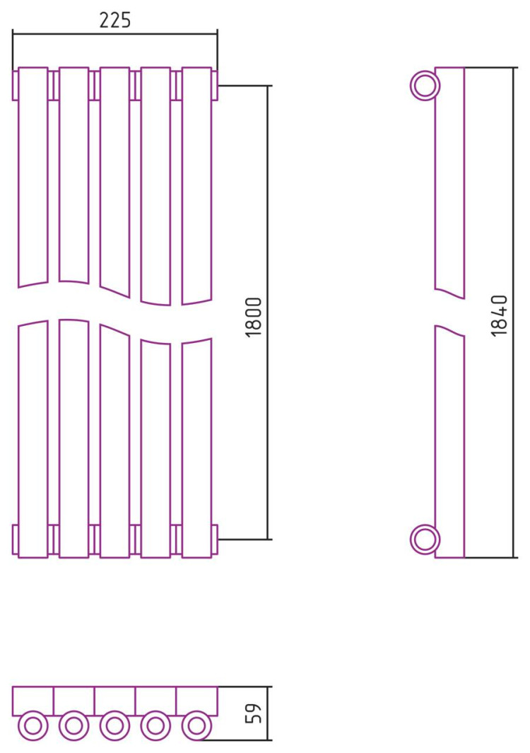 Отопительный радиатор Сунержа Эстет-0 1800х225 5 секций Матовый чёрный