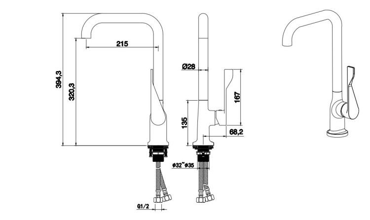Смеситель для кухни Aquatek (квадратный излив), матовый черный AQ1083MB