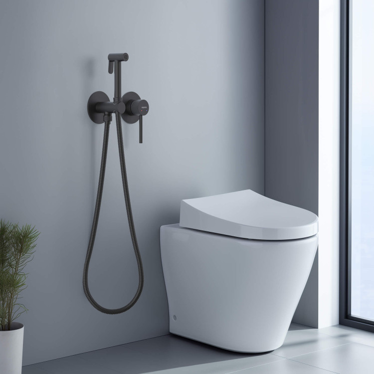 Комплект для гигиенического душа встроенный 2 отв. (смеситель + гигиеническая лейка + шланг) Aquatek, матовый черный AQ1319MB ЕВРОПА