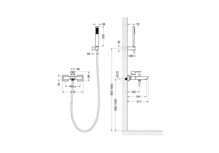 Смеситель для ванны с душевым набором Aquatek, матовый черный AQ1649MB ЛИБРА