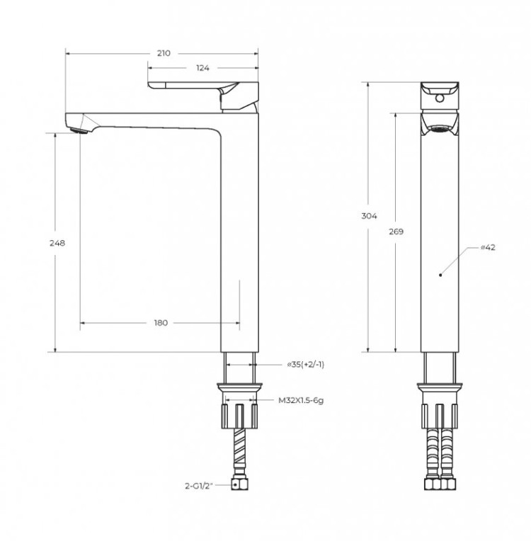 Смеситель для накладной раковины без донного клапана Cezares STYLUS-LC-NOP-W0