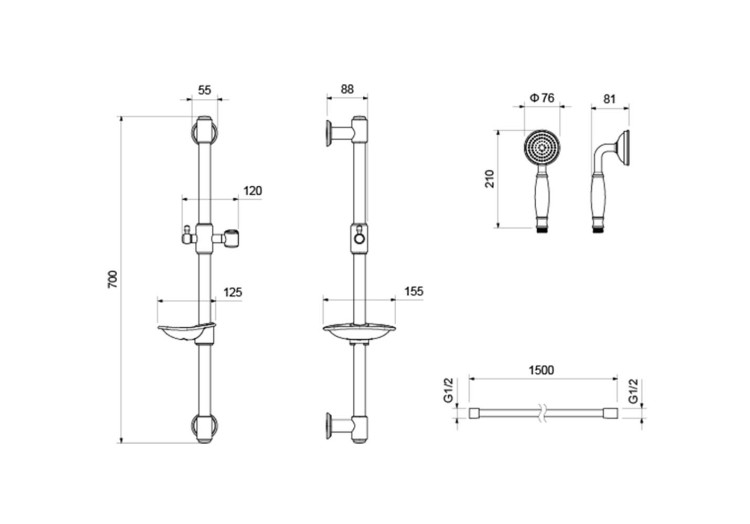 Душевой комплект наружного монтажа Aquatek КЛАССИК AQ1530MB