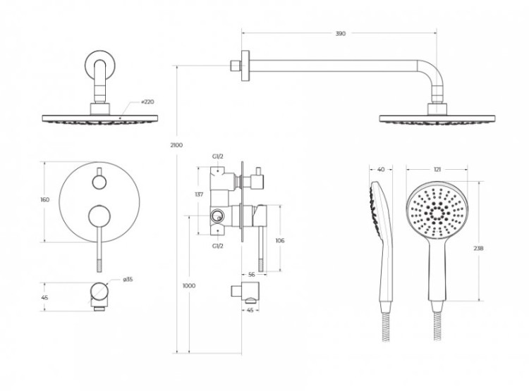 Душевой комплект встраиваемый Cezares RELAX-DSET-GM