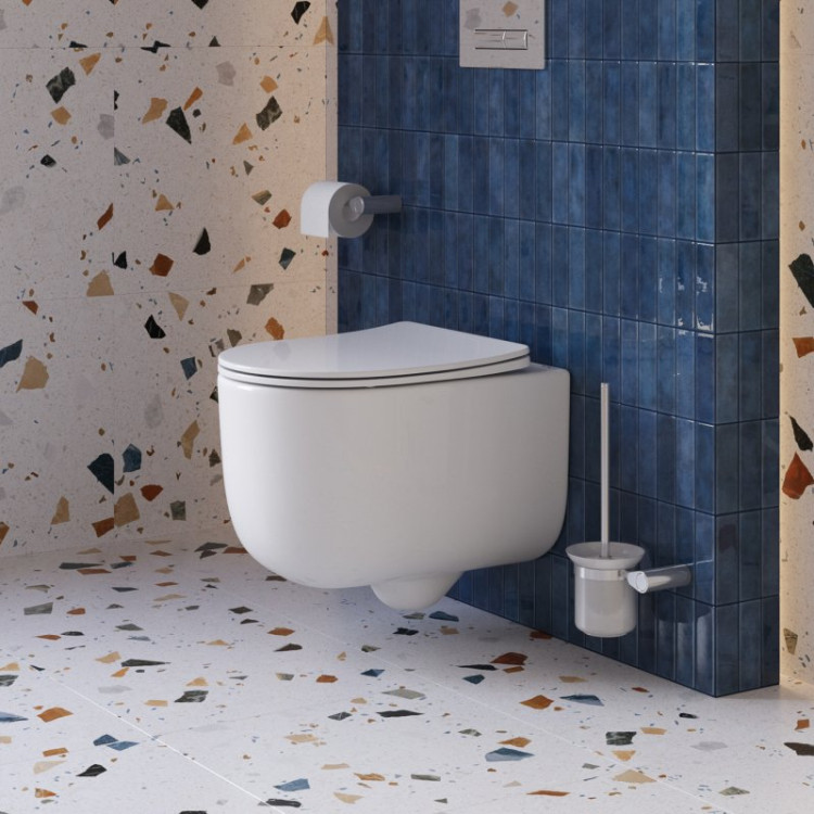 Унитаз подвесной безободковый со смывом Торнадо, с сиденьем дюропласт soft close Cezares BB084CH-TOR/SC