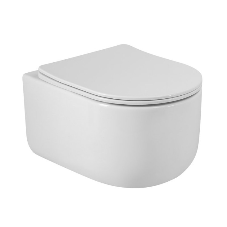 Унитаз подвесной безободковый со смывом Торнадо, с сиденьем дюропласт soft close Cezares BB084CH-TOR/SC