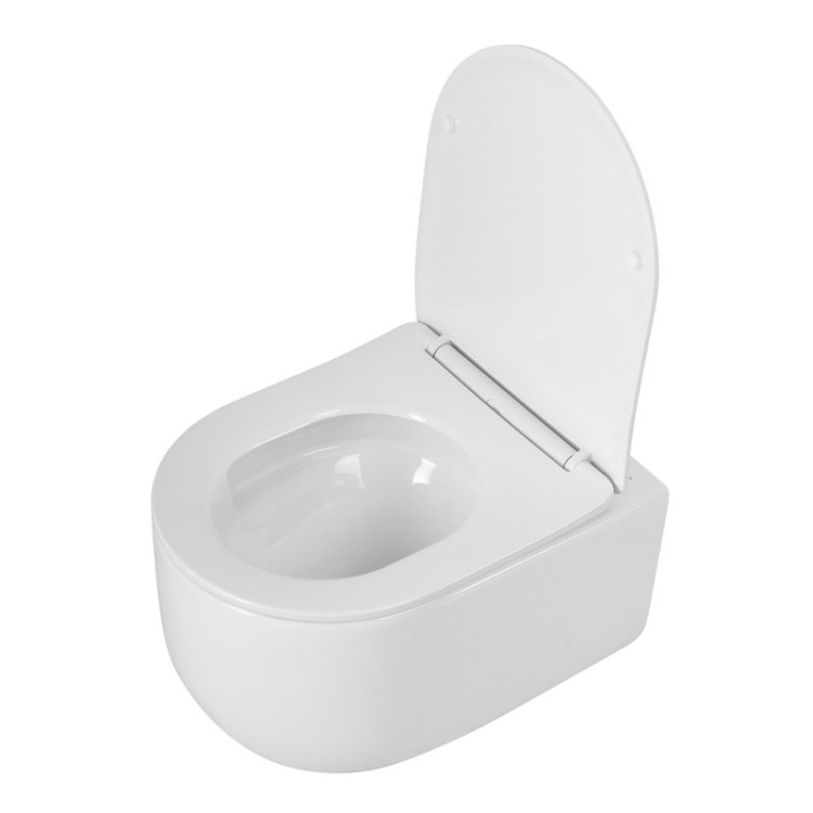 Унитаз подвесной безободковый со смывом Торнадо, с сиденьем дюропласт soft close Cezares BB084CH-TOR/SC