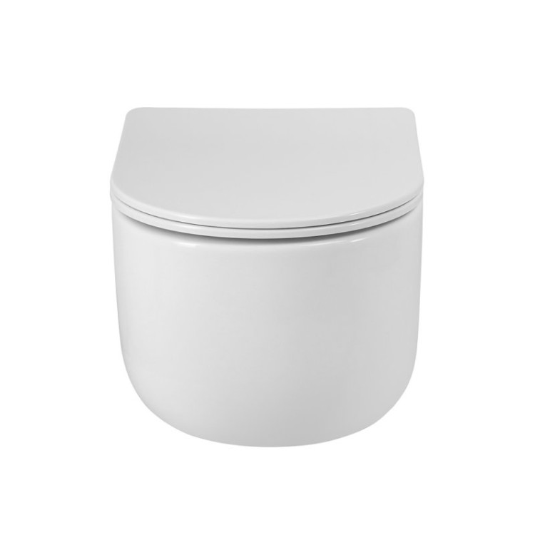 Унитаз подвесной безободковый со смывом Торнадо, с сиденьем дюропласт soft close Cezares BB084CH-TOR/SC