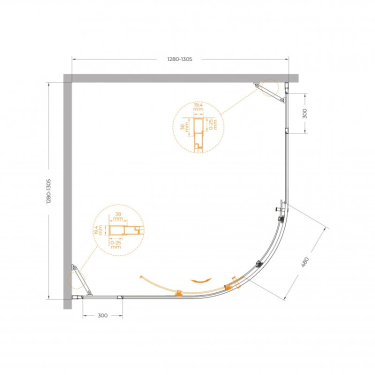 Душевой уголок MOLVENO-R-11 Cezares MOLVENO-R-11-90+20-P-Cr