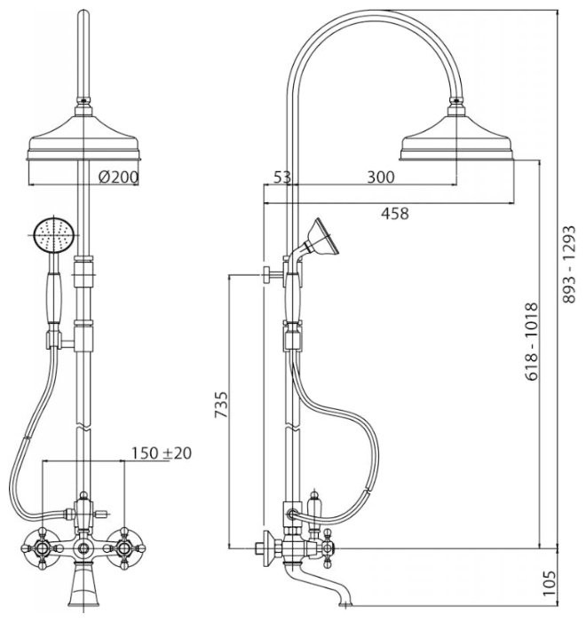 Душевая стойка со смесителем для ванны Cezares DIAMOND-CVD-03/24-Sw