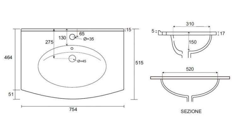 Стеклянная раковина без перелива 75x55 Cezares 82415
