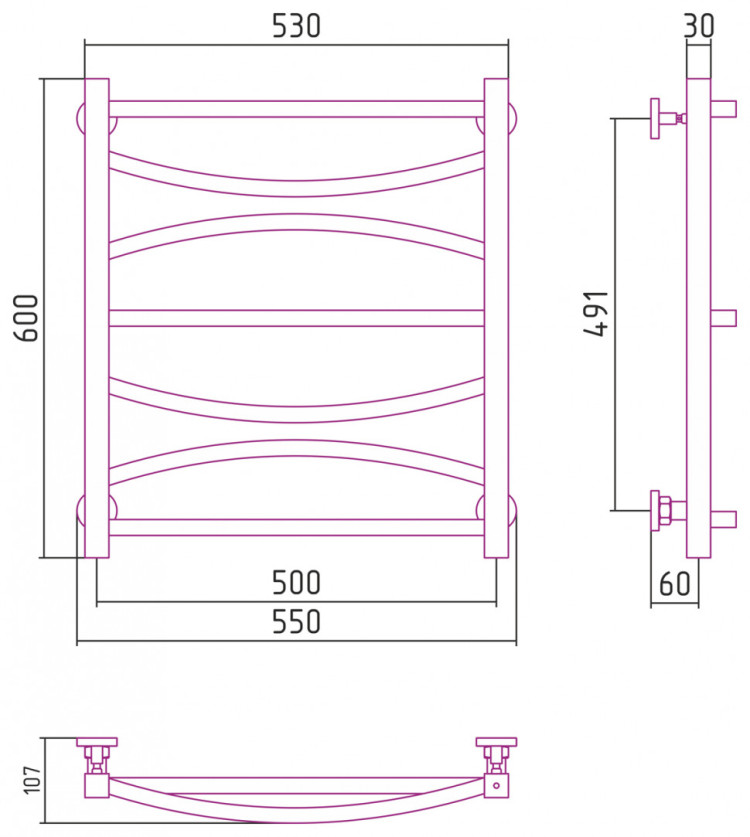 Полотенцесушитель водяной Сунержа Ажур 600х500 Тёмный титан муар