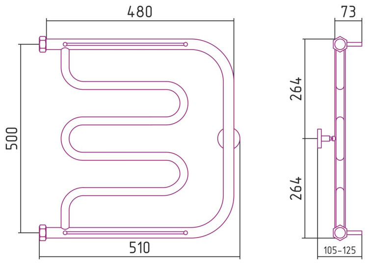 Полотенцесушитель водяной Сунержа Лира 2 полки+ 500х500 Тёмный титан муар