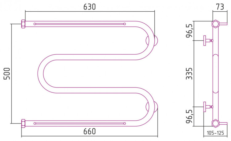 Полотенцесушитель водяной Сунержа М-образный 2 полки+ 500х650 Тёмный титан муар