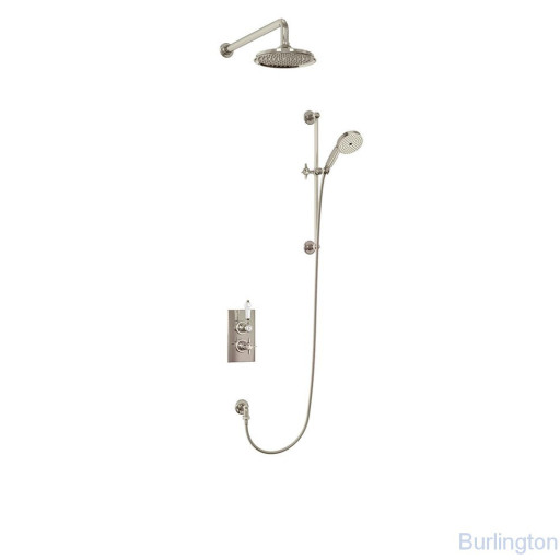 Душевая стойка с встроенным термостатом на 2 выпуска, верхняя лейка 12', НИКЕЛЬ [BARC64 NKL + ARCV60 NKL]