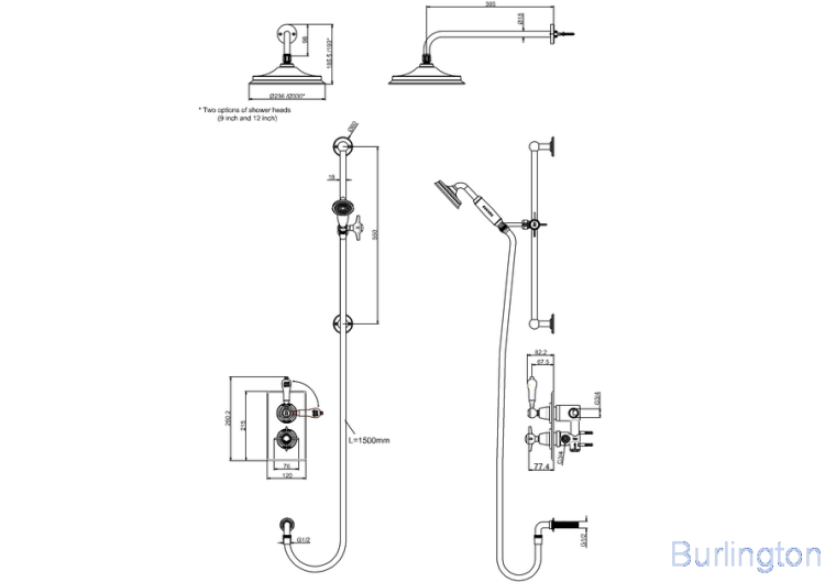 Душевая стойка с встроенным термостатом на 2 выпуска, верхняя лейка 12', НИКЕЛЬ [BARC64 NKL + ARCV60 NKL]