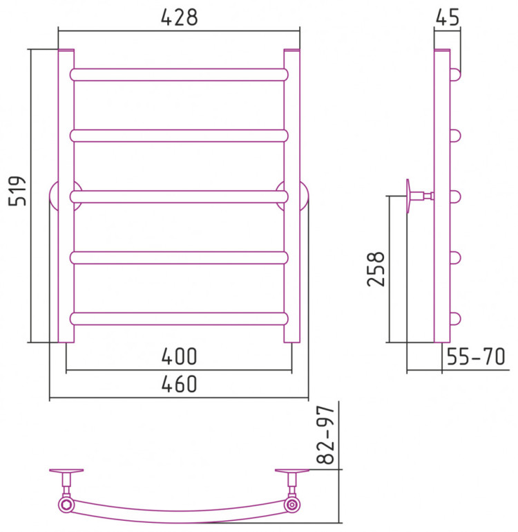 Полотенцесушитель водяной Стилье Универсал-50 600х400 (5) Г 21 Без покрытия