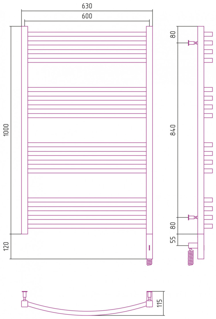 Полотенцесушитель электрический Сунержа Аркус 3.0 1000х600 МЭМ правый Состаренная латунь