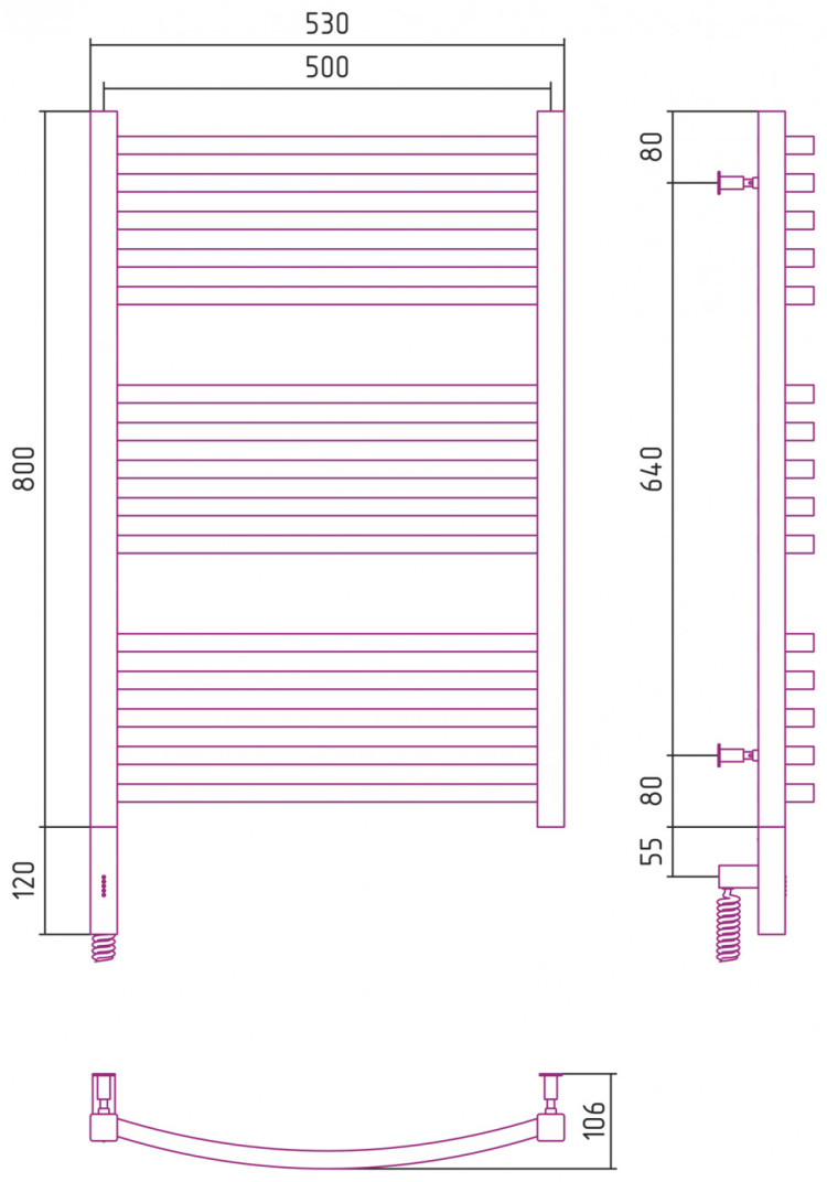Полотенцесушитель электрический Сунержа Аркус 3.0 800х500 МЭМ левый Матовое золото