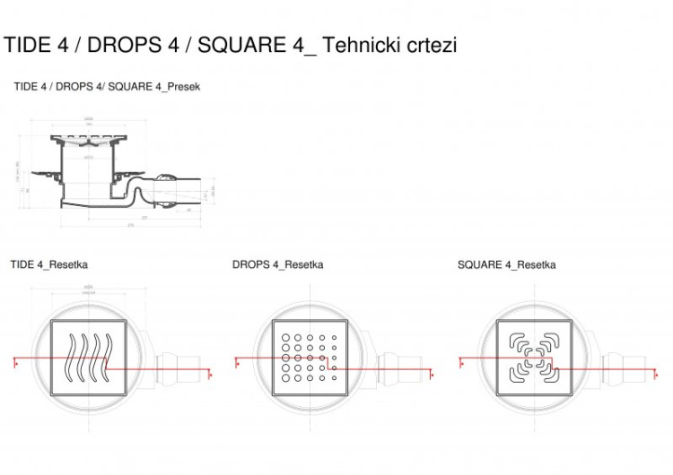 Точечный трап 150х150 мм Confluo Standard Vertical Square, металл с перфорацией Square, без рамки Cezares 13000019