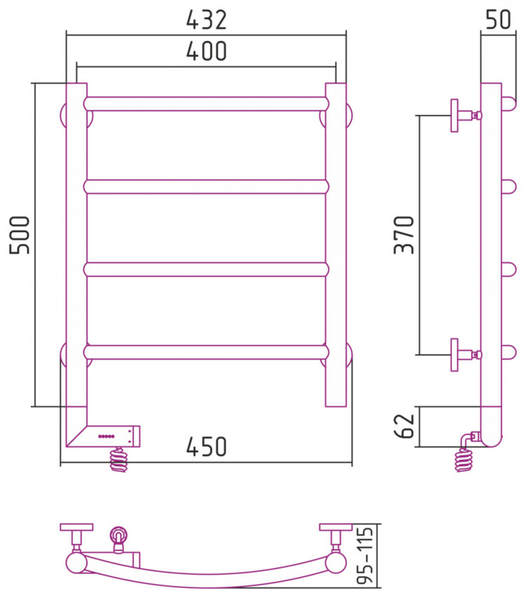 Полотенцесушитель электрический Сунержа Галант 2.0 500х400 МЭМ левый Сатин