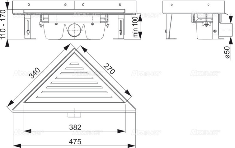 Угловой желоб без порогов для перфорированной решетки Alcadrain ARZ1