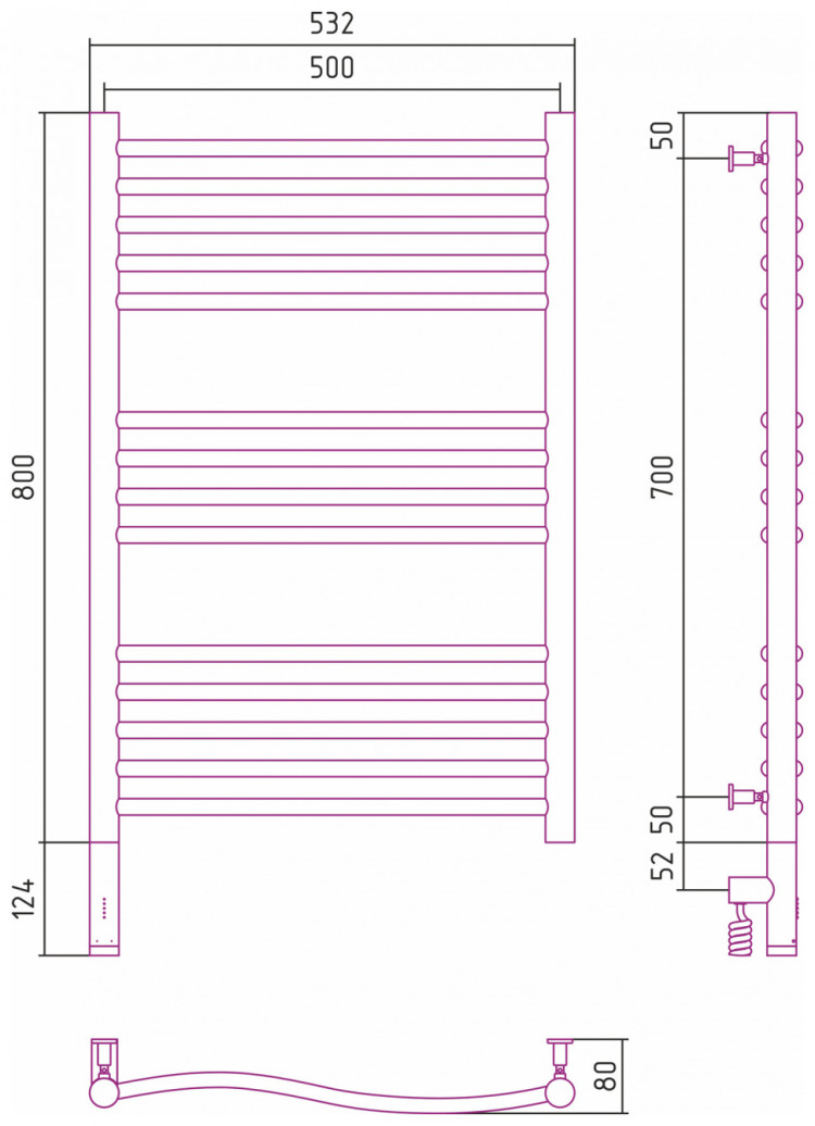 Полотенцесушитель электрический Сунержа Флюид 3.0 800х500 МЭМ левый Белый