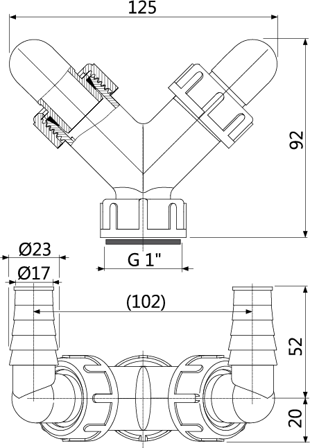 Колено с двумя штуцерами G1