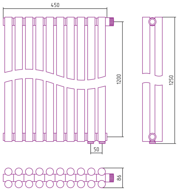 Отопительный радиатор Сунержа Эстет-11 EU50 1200х450 10 секций Матовое золото