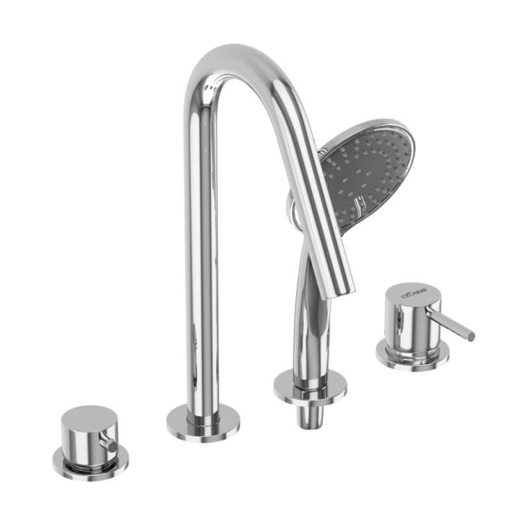 Смеситель на борт ванны с выдвижным душем и переключателем с тонкой ручкой Cezares LEAF-BVDM4-L-NOP