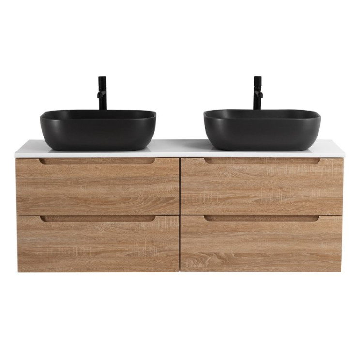 Столешница из МДФ с двумя отверстиями под раковину и с двумя отверстиями под смеситель, 1404x462x19 BelBagno EK-140-2-BL