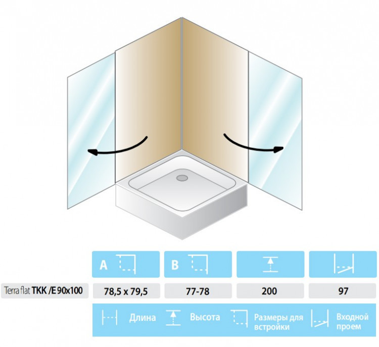 Душевой уголок Kolpa San Terra Flat TKK/E 90x100