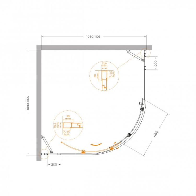 Душевой уголок MOLVENO-R-11 Cezares MOLVENO-R-11-90+20-C-BORO-IV