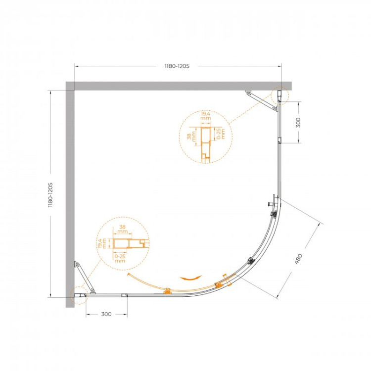 Душевой уголок MOLVENO-R-11 Cezares MOLVENO-R-11-90+20-C-BORO-IV