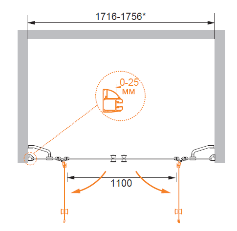Душевая дверь в проем VERONA-B-22 Cezares VERONA-W-B-22-240-P-Cr