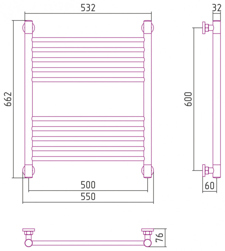 Полотенцесушитель водяной Сунержа Богема+ прямая 600х500 Без покрытия