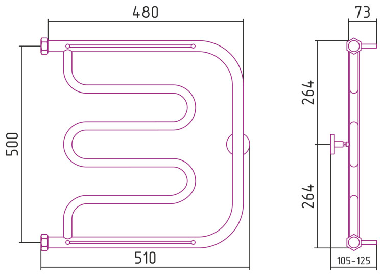 Полотенцесушитель водяной Сунержа Лира 2 полки+ 500х500 Шампань