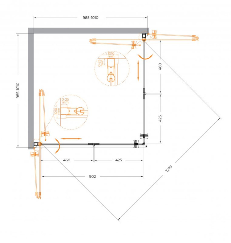 Душевой уголок ECO-O-AS-2 Cezares ECO-O-AS-2-100-C-Cr