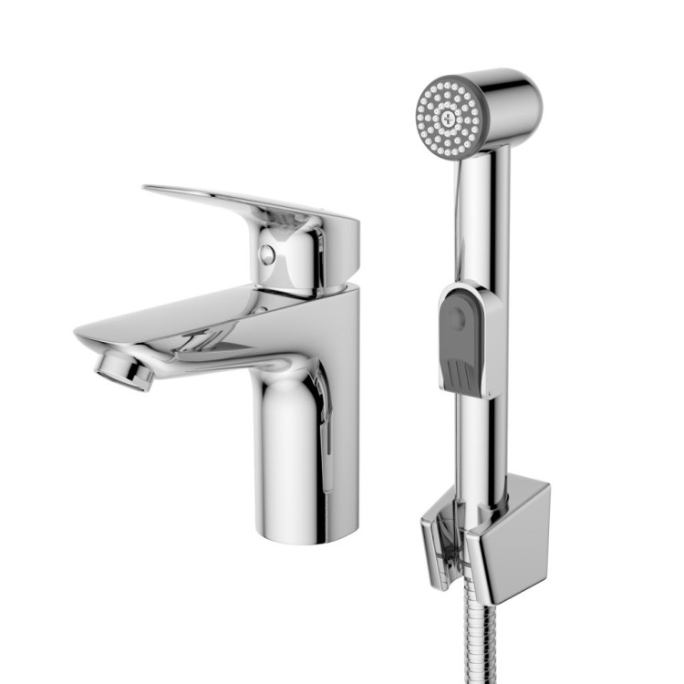 Смеситель для раковины без донного клапана с гигиеническим душем Cezares DUE-LVM/HGN-CRM-W0