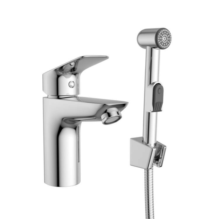 Смеситель для раковины без донного клапана с гигиеническим душем Cezares DUE-LVM/HGN-CRM-W0