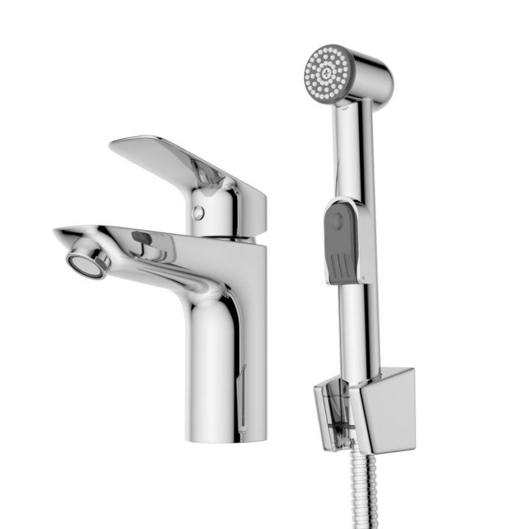 Смеситель для раковины без донного клапана с гигиеническим душем Cezares DUE-LVM/HGN-CRM-W0